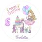 Preview: Tortenaufleger zum Geburtstag "Girl Luftballon Einhorn & Geschenke" einem Wunschtext