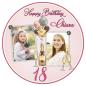 Preview: Tortenaufleger zum Geburtstag "Sektflasche & Luftballons" in Rosa mit 2 Fotos & einem Wunschtext
