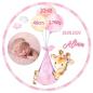 Preview: Tortenaufleger zur Babyparty / Geburt "Giraffe & Luftballon " mit Foto & einem Wunschtext in Rosa
