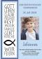 Preview: Tortenaufleger zur Kommunion "Zitat & Fisch" personalisiert mit Text und Foto eckig Buchform in Blau