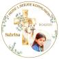 Preview: Tortenaufleger zur Kommunion "Kreuz aus Efeu & Blüten" personalisiert mit Text und Foto
