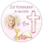 Preview: Tortenaufleger Kommunion Blütenkreuz goldener Kelch personalisiert