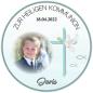 Mobile Preview: Tortenaufleger zur Kommunion "Taube & Kreuz" personalisiert mit Text und Foto