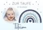 Mobile Preview: Tortenaufleger zur Taufe "Regenbogen" personalisiert mit Foto & Text eckig Buchform in Blau