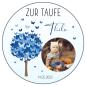 Preview: Tortenaufleger zur Taufe "Lebensbaum & Schmetterlinge" mit Foto & einem Wunschtext in Blau