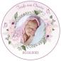 Preview: Tortenaufleger zur Taufe "Blüten & Schmetterlinge" in Rosa mit einem Foto und einem Wunschtext