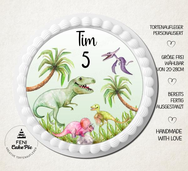 Tortenaufleger zum Geburtstag"Dino" personalisiert mit Text