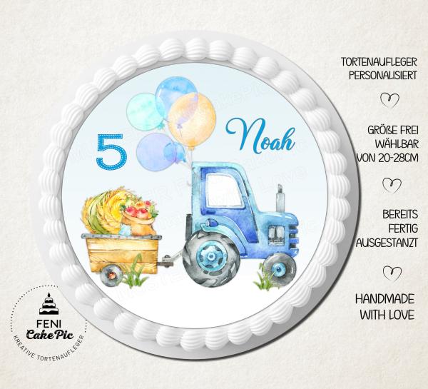Tortenaufleger zum Geburtstag"Traktor & Luftballon" personalisiert mit Text
