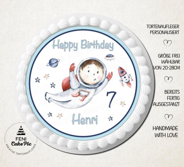 Tortenaufleger zum Geburtstag "Astronaut" einem Wunschtext