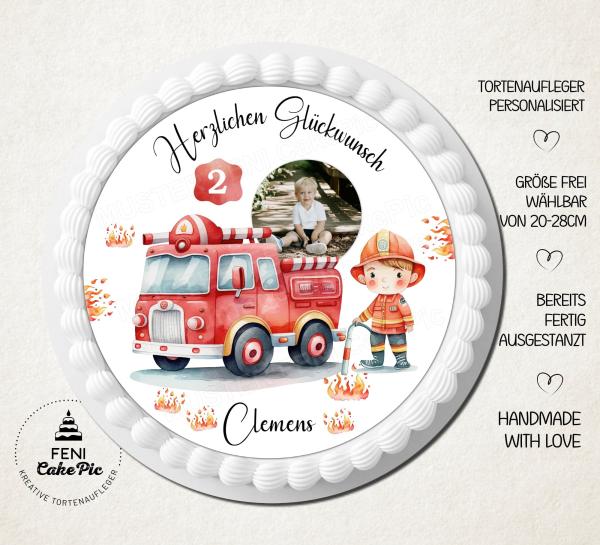 Personalisierter Tortenaufleger Feuerwehrmann personalisiert mit Name, Foto und Alter