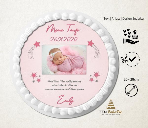 Tortenaufleger Taufe Sternschnuppe Sterne in Rosa mit Foto personalisiert