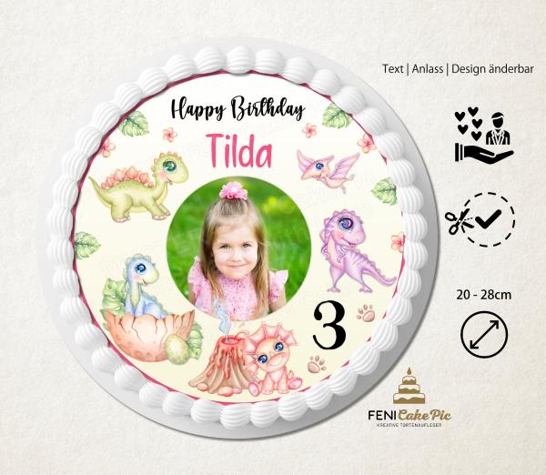Tortenaufleger zum Geburtstag"Dino" personalisiert mit Text und Foto
