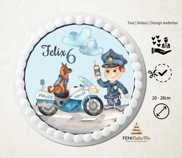 Tortenaufleger zum Geburtstag "Polizei & Polizist" einem Wunschtext