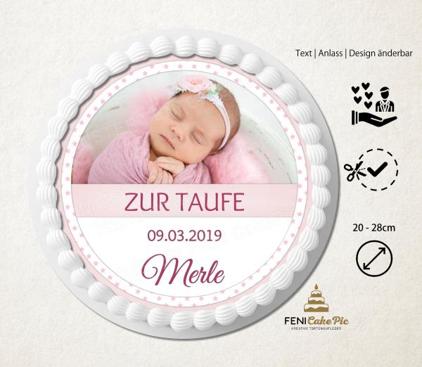 Tortenaufleger für Mädchen in Rosa mit Taufspruch personalisiert