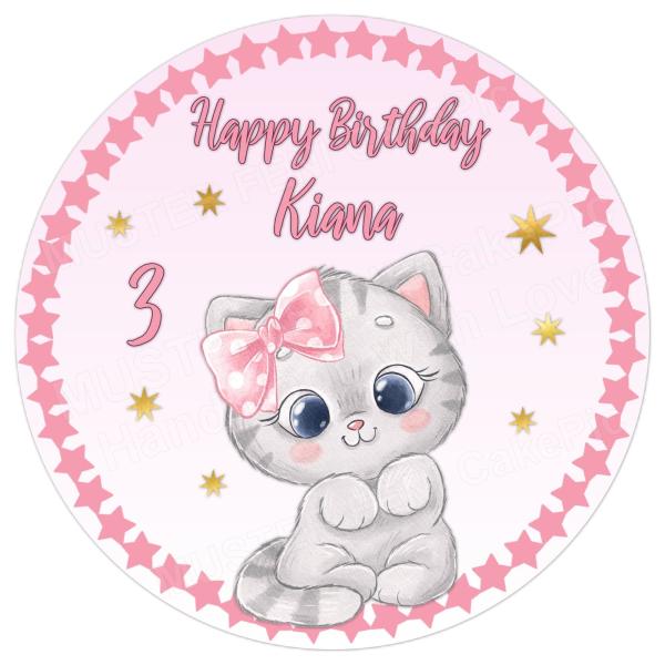 Tortenaufleger zum Geburtstag "Katze" in Rosa mit einem Wunschtext