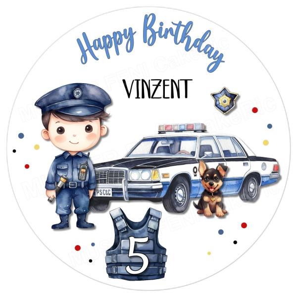 Tortenaufleger Geburtstag Polizist mit Wunschtext personalisiert