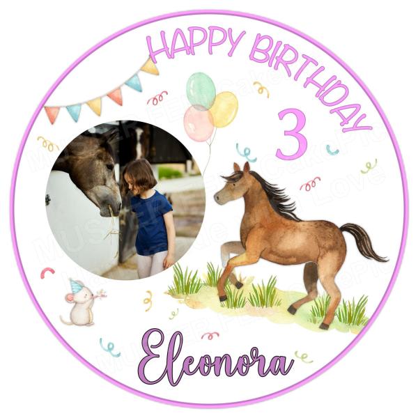 Tortenaufleger zum Geburtstag "Pferd" personalisiert mit einem Foto und Text