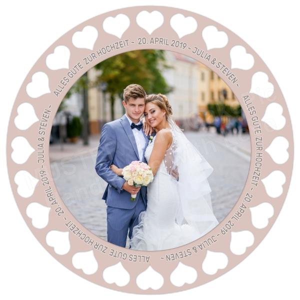 Tortenaufleger zur Hochzeit "Herzen" mit Foto & einem Wunschtext
