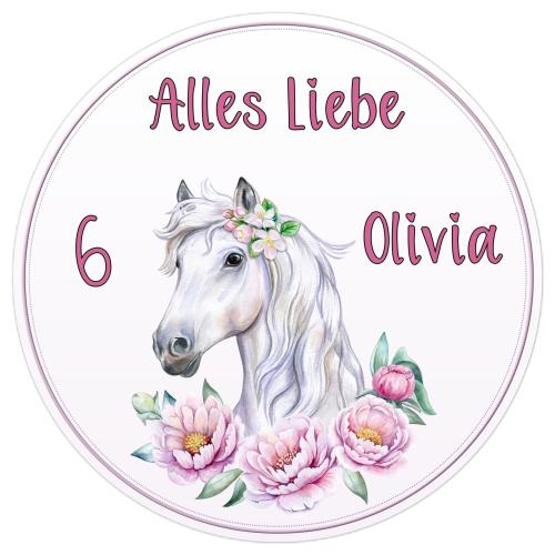 Tortenaufleger zum Geburtstag "Pferd & Rosen" personalisiert mit Text