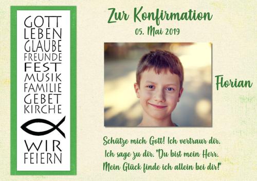 Tortenaufleger zur Kommunion "Fisch & Zitat" mit Text & Foto eckig Buchform Querformat in Grün
