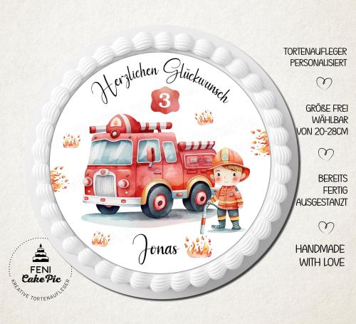 Personalisierter Tortenaufleger Feuerwehrmann personalisiert mit Name und Alter