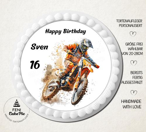 Tortenaufleger zum Geburtstag "Motocross" mit einem Wunschtext