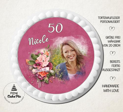 Tortenaufleger Geburtstag Blumenstrauss personalisiert