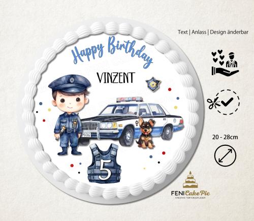 Tortenaufleger Geburtstag Polizist mit Wunschtext personalisiert