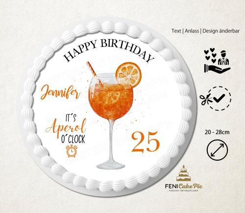 Tortenaufleger Geburtstag Erwachsene mit Aperol Spritz personalisiert