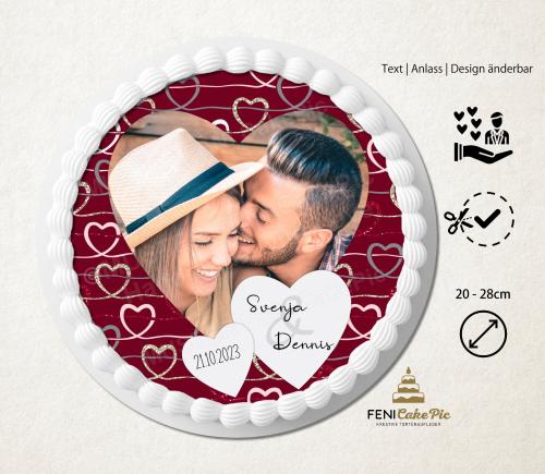 Tortenaufleger Hochzeit Valentinstag & Herzen personalisiert