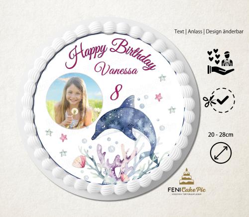 Tortenaufleger Geburtstag individuell mit Delfin-Motiv