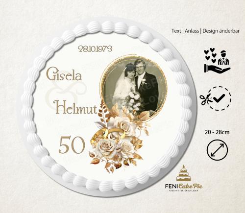 Tortenaufleger zur Hochzeit "Goldene Hochzeit" mit Name, Datum und Foto personalisiert