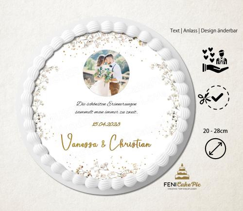 Tortenaufleger zur Hochzeit "Schleierkraut" mit einem Foto & Wunschtext