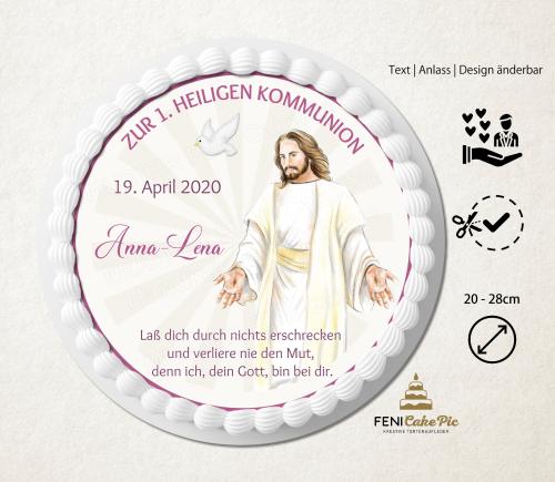 Tortenaufleger für Mädchen zur Kommunion "Jesus" in Rosa