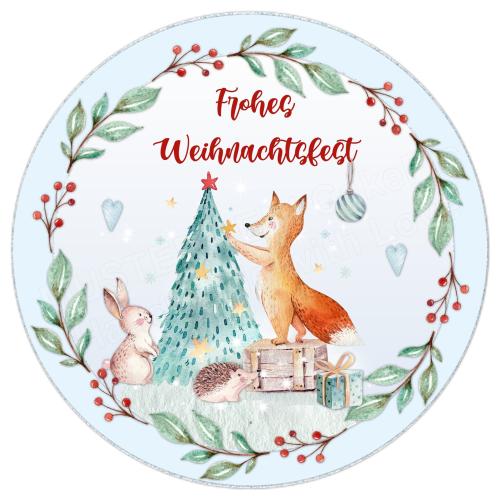 Tortenaufleger zu Weihnachten "Fuchs & Weihnachtsbaum" personalsiert mit Wunschtext