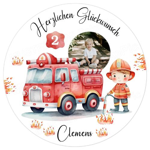 Personalisierter Tortenaufleger Feuerwehrmann personalisiert mit Name, Foto und Alter