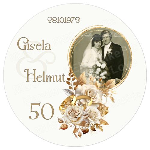 Tortenaufleger zur Hochzeit "Goldene Hochzeit" mit Name, Datum und Foto personalisiert